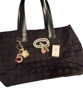 CHANEL Black Quilted Tote with Gold Charms